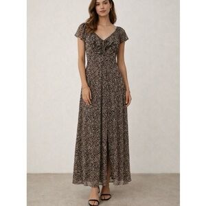 New Lucy Paris Floral Maxi Dress Ruffle V-Neck Tiered Cap Flutter Sleeve Dress